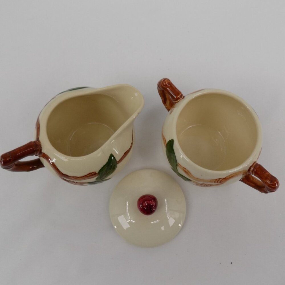 Franciscan Apple Individual Creamer Sugar Bowl set Lid VTG 1940s California FLAW - Picture 11 of 13